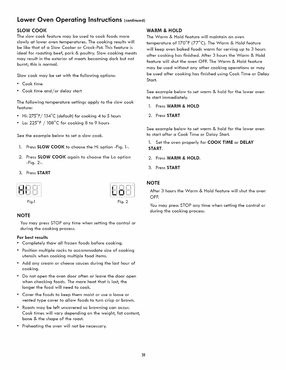 For best results, Lower oven operating instructions, I |i | Kenmore ELITE 790.488 User Manual | Page 31 / 46
