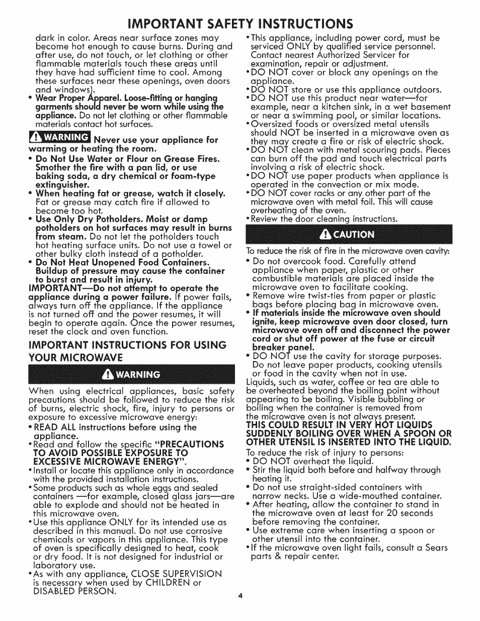 Important safety instructions | Kenmore ELITE 790.488 User Manual | Page 4 / 46