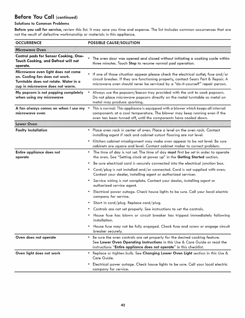 Before you cali | Kenmore ELITE 790.488 User Manual | Page 42 / 46