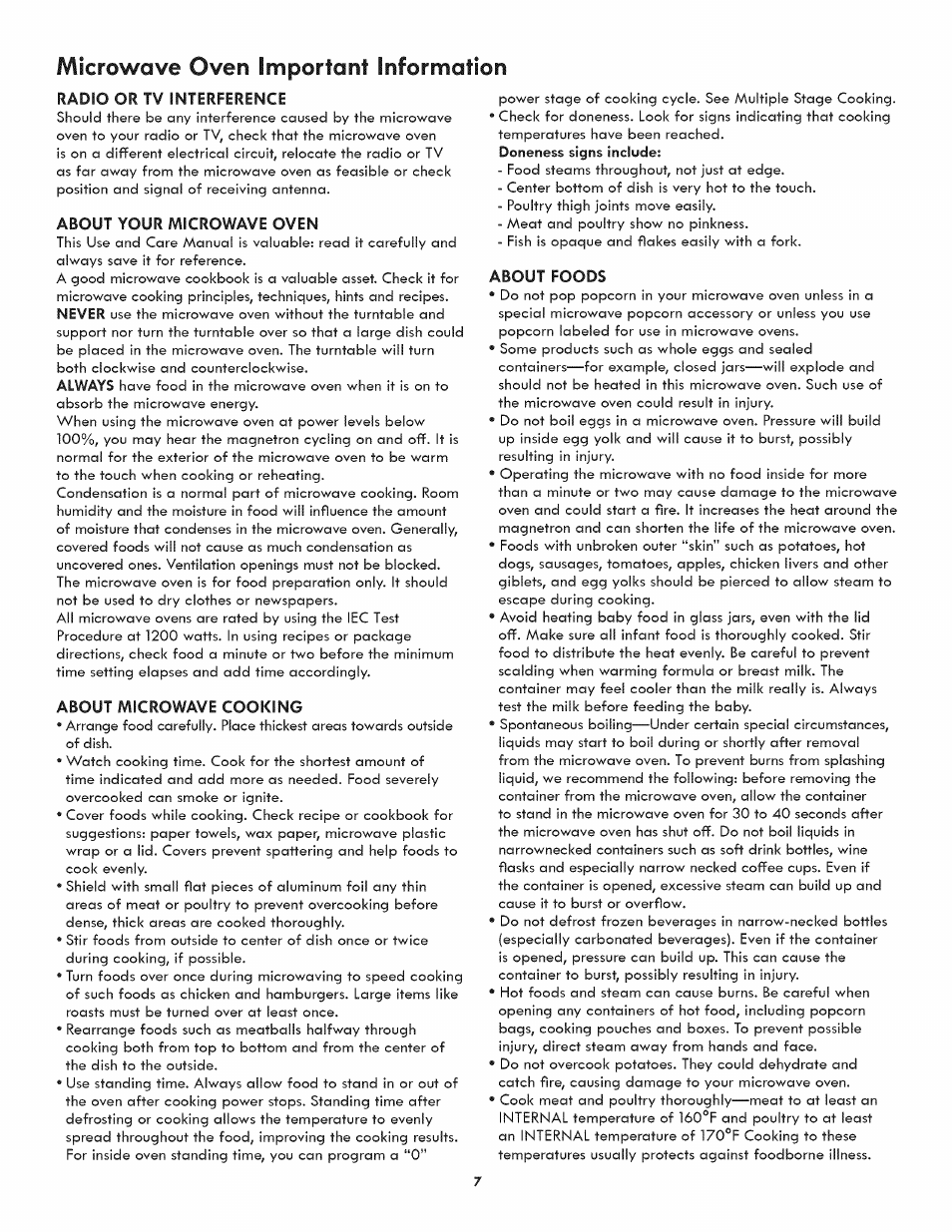 Microwave oven important information | Kenmore ELITE 790.488 User Manual | Page 7 / 46