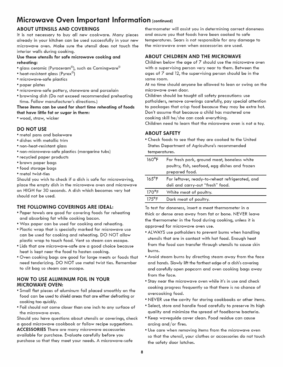 Microwave oven important information | Kenmore ELITE 790.488 User Manual | Page 8 / 46