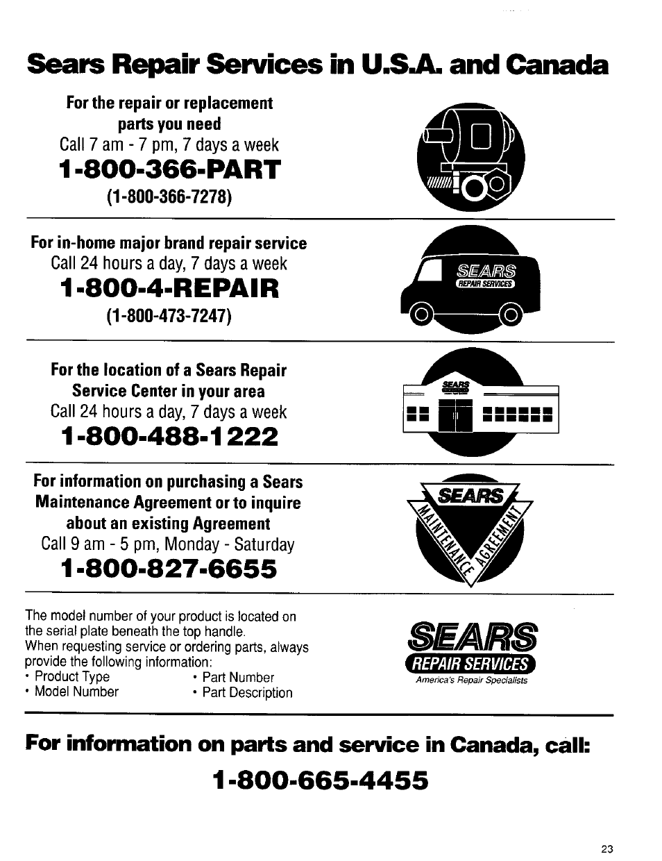 Sears repair services in u.sjx. and canada, 800-4-repair | Kenmore ULTRA WASH 15838 User Manual | Page 24 / 26