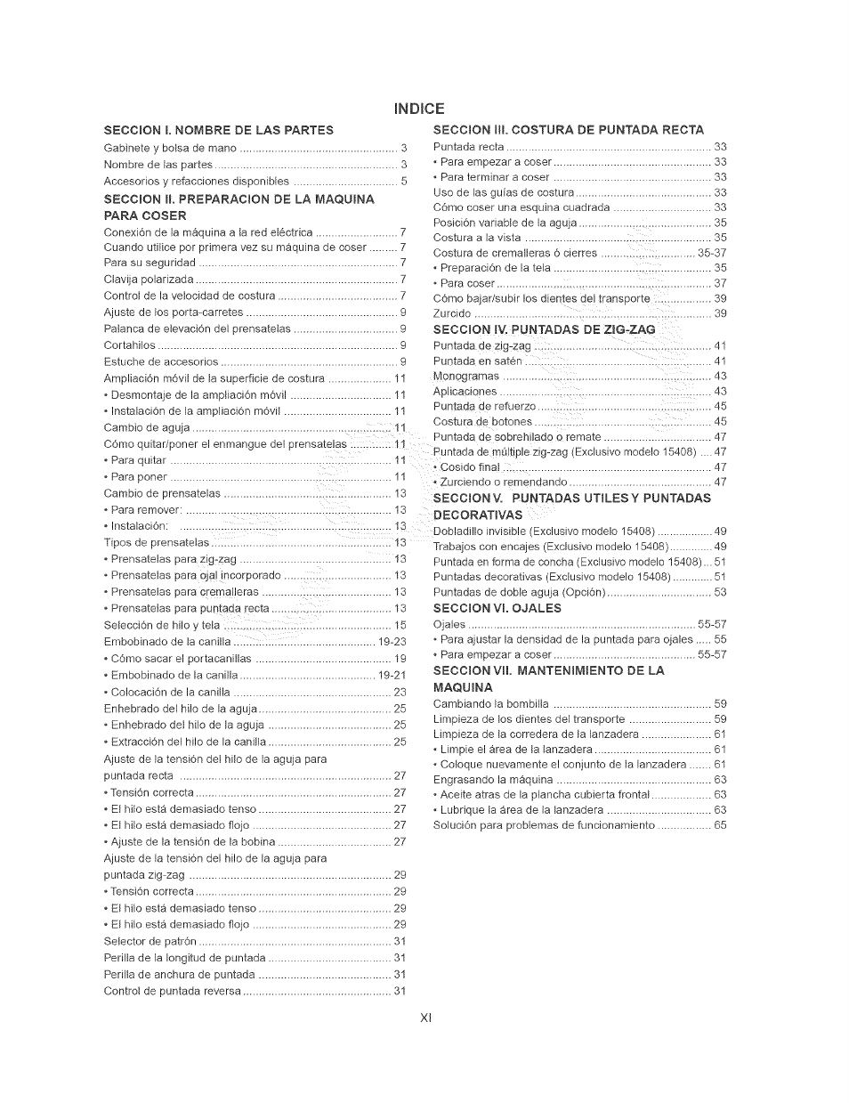 Indice | Kenmore 385.15408 User Manual | Page 12 / 65