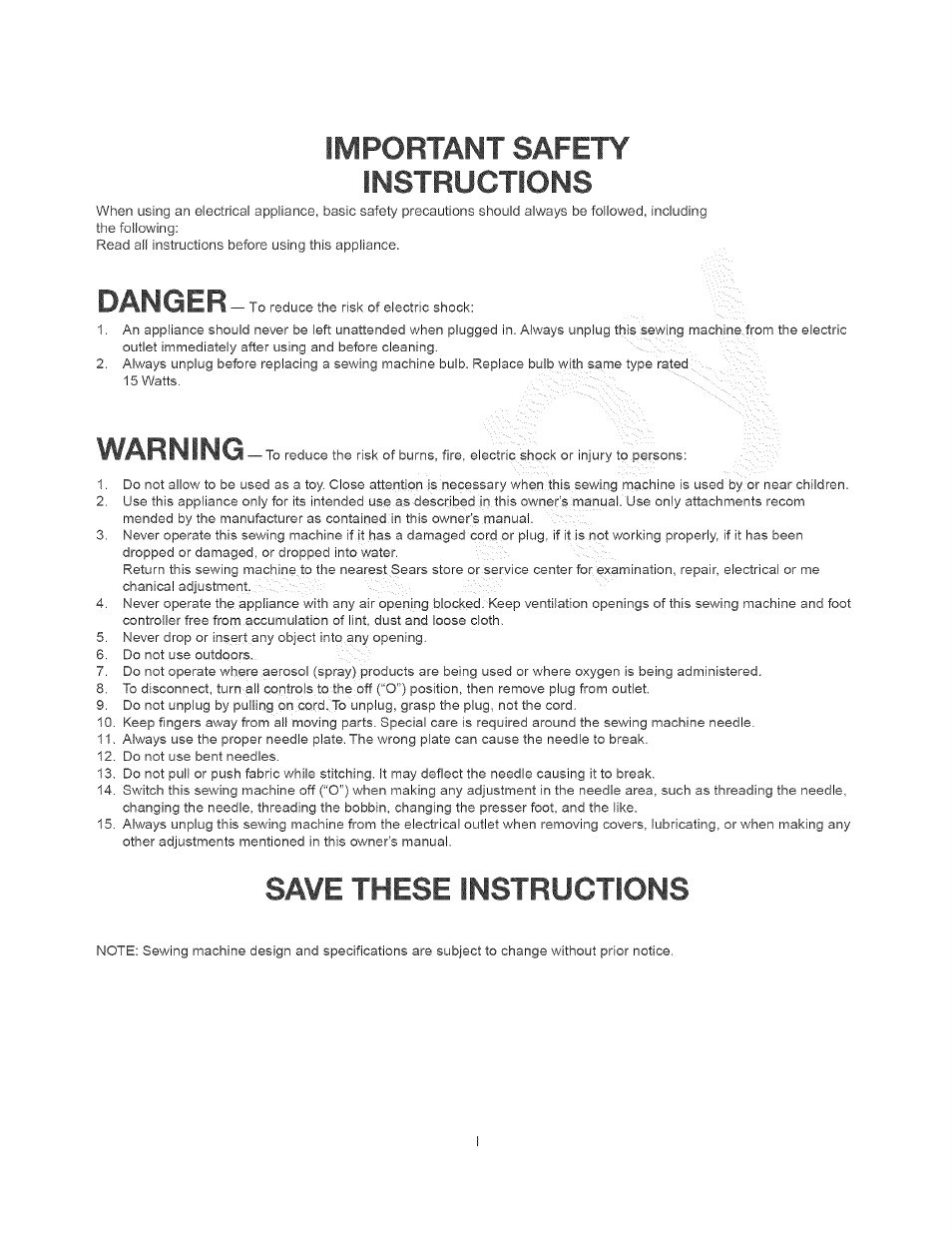 Important safety instructions, Danger, Save these instructions | Warning | Kenmore 385.15408 User Manual | Page 2 / 65