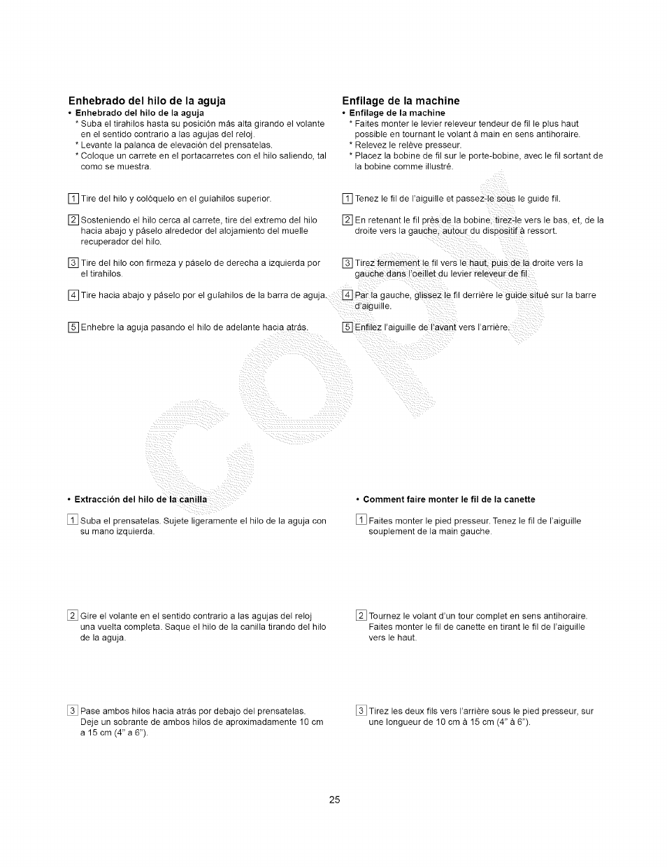 Enhebrado del hilo de la aguja, Enfilage de la machine | Kenmore 385.15408 User Manual | Page 37 / 65