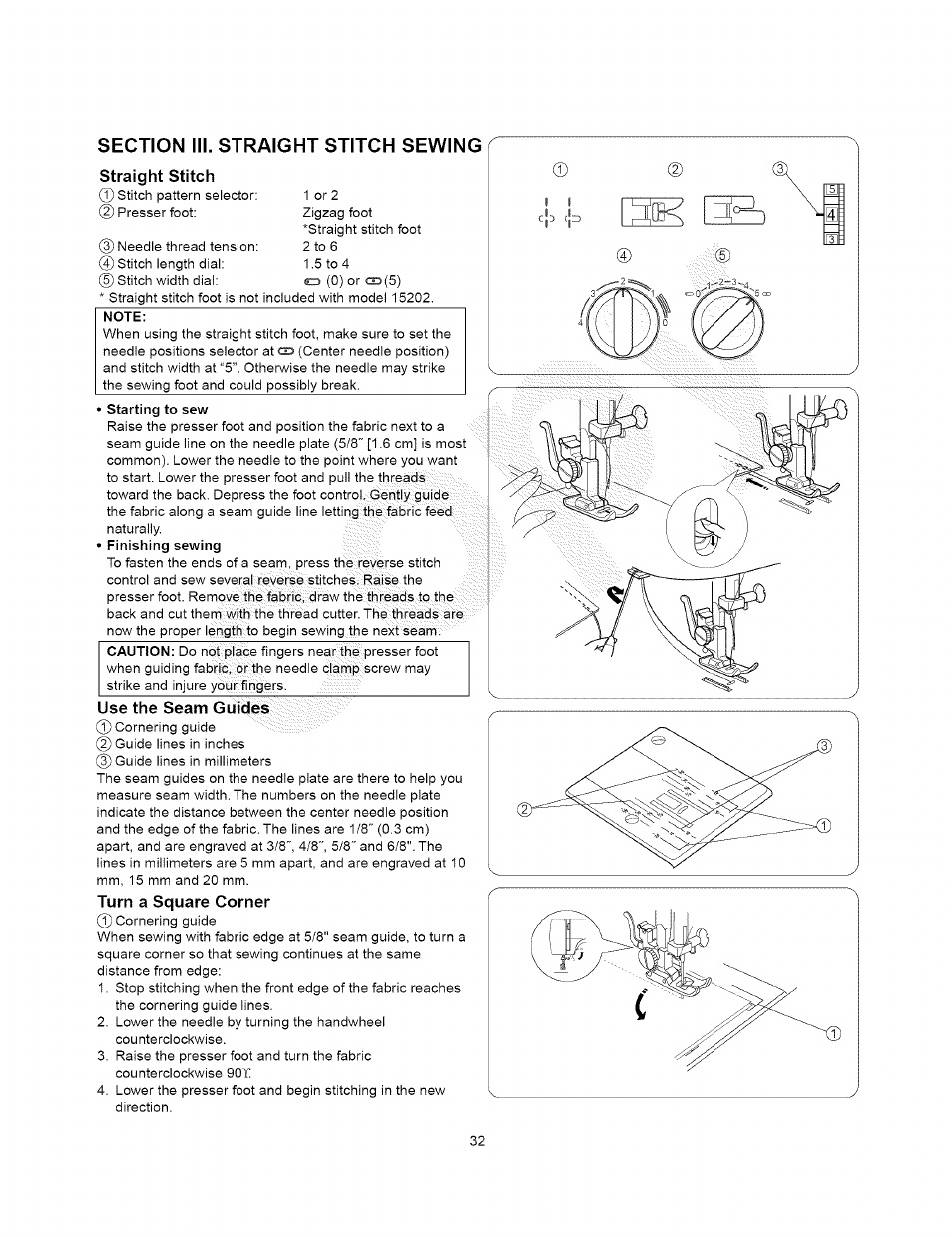 Use the seam guides, Turn a square corner | Kenmore 385.15408 User Manual | Page 44 / 65
