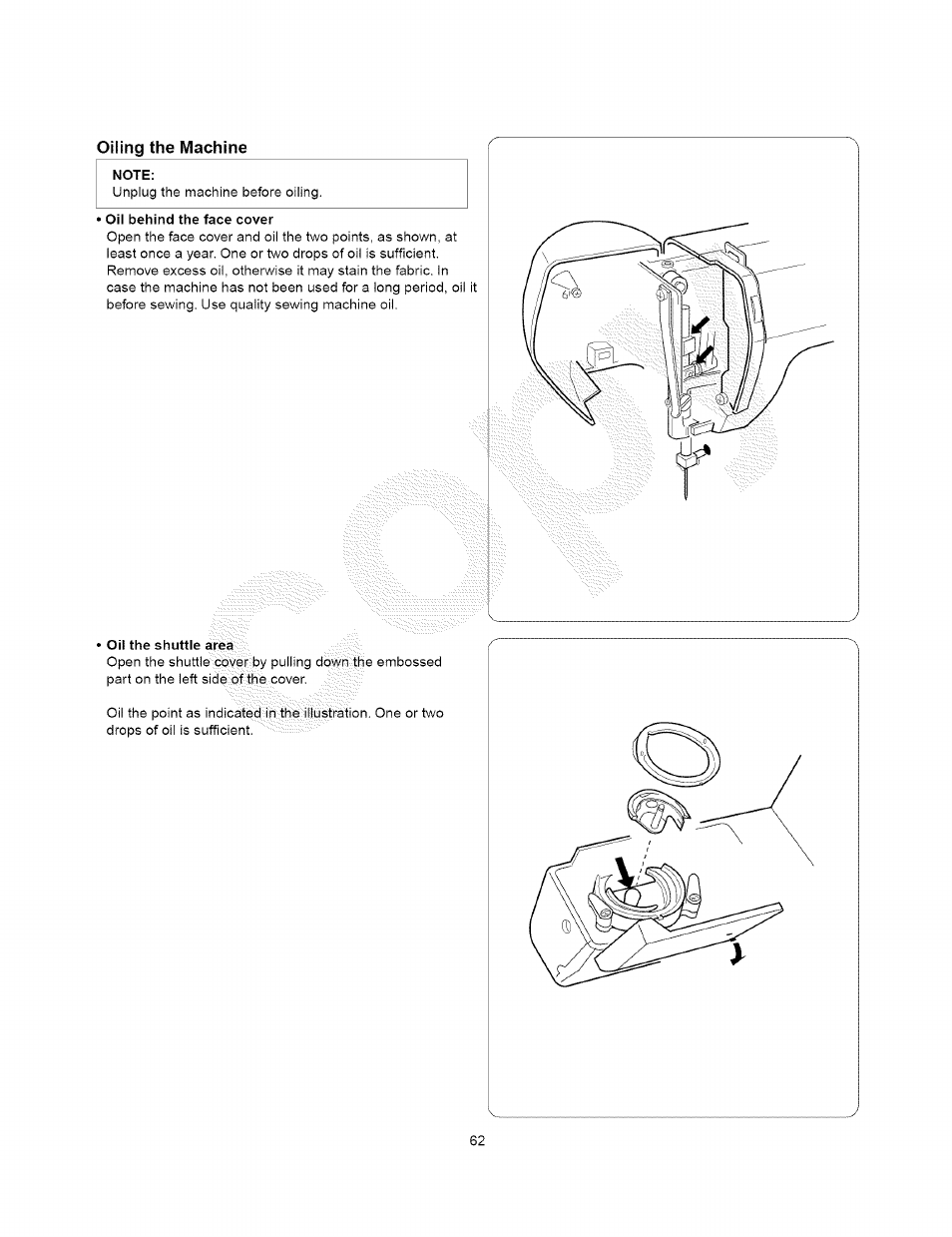 Oiling the machine | Kenmore 385.15408 User Manual | Page 60 / 65