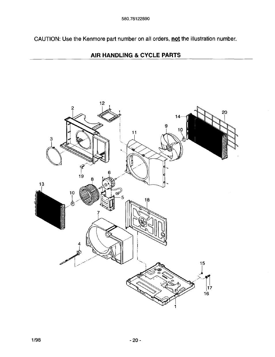 Air handling & cycle parts | Kenmore 78122 User Manual | Page 20 / 52