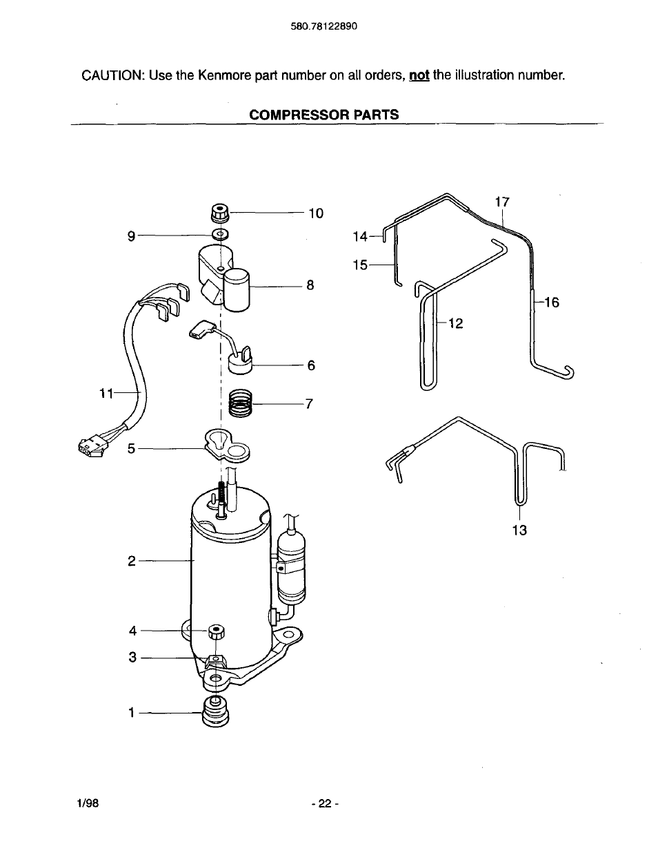 Compressor parts | Kenmore 78122 User Manual | Page 22 / 52