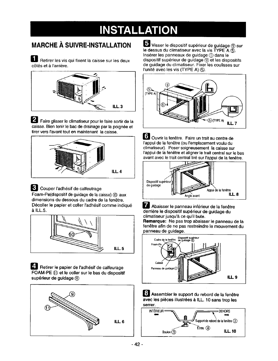 Marche a suivre-installation, Marche à suivre- installation, Installation | Kenmore 78122 User Manual | Page 42 / 52