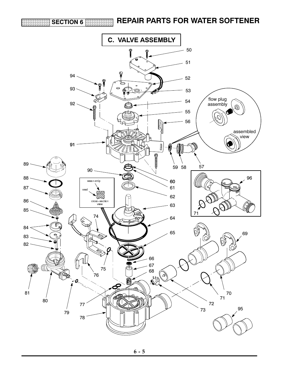 C. valve assembly, Valve assembly -5, 6-6, Repair parts for water softener | Kenmore ULTRASOFT 400 625.3884 User Manual | Page 34 / 36