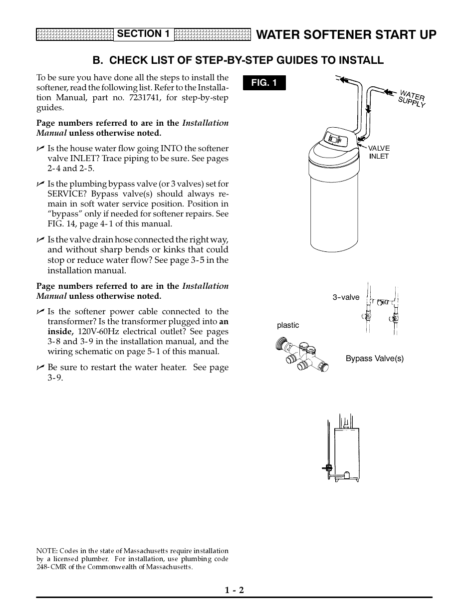 B. check list of step-by-step guides to install, Check list of step-by-step guides to install -2, Water softener start up | Kenmore ULTRASOFT 400 625.3884 User Manual | Page 5 / 36