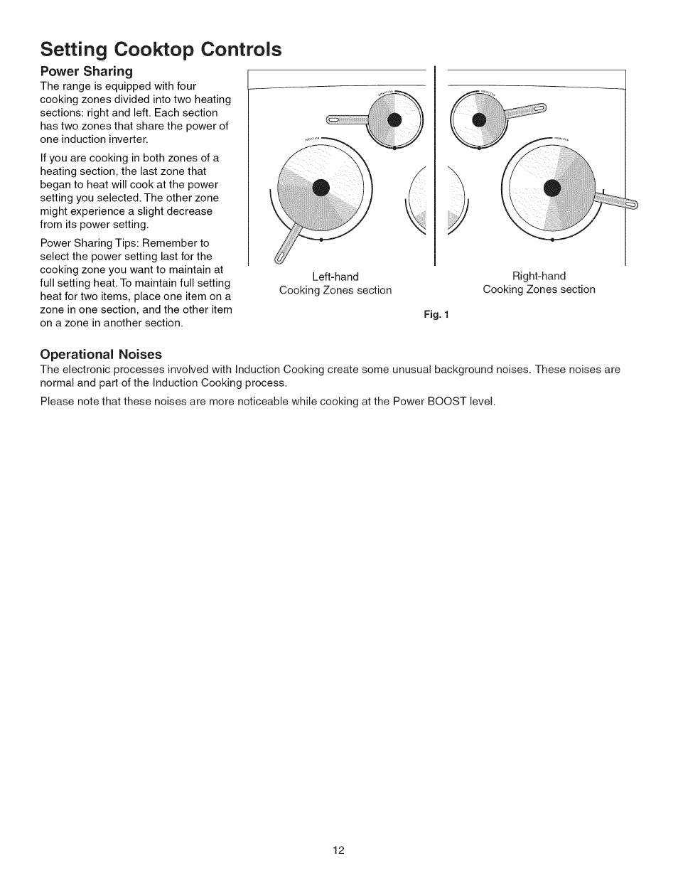 Operational noises, Setting cooktop controls | Kenmore 790.45 User Manual | Page 12 / 48