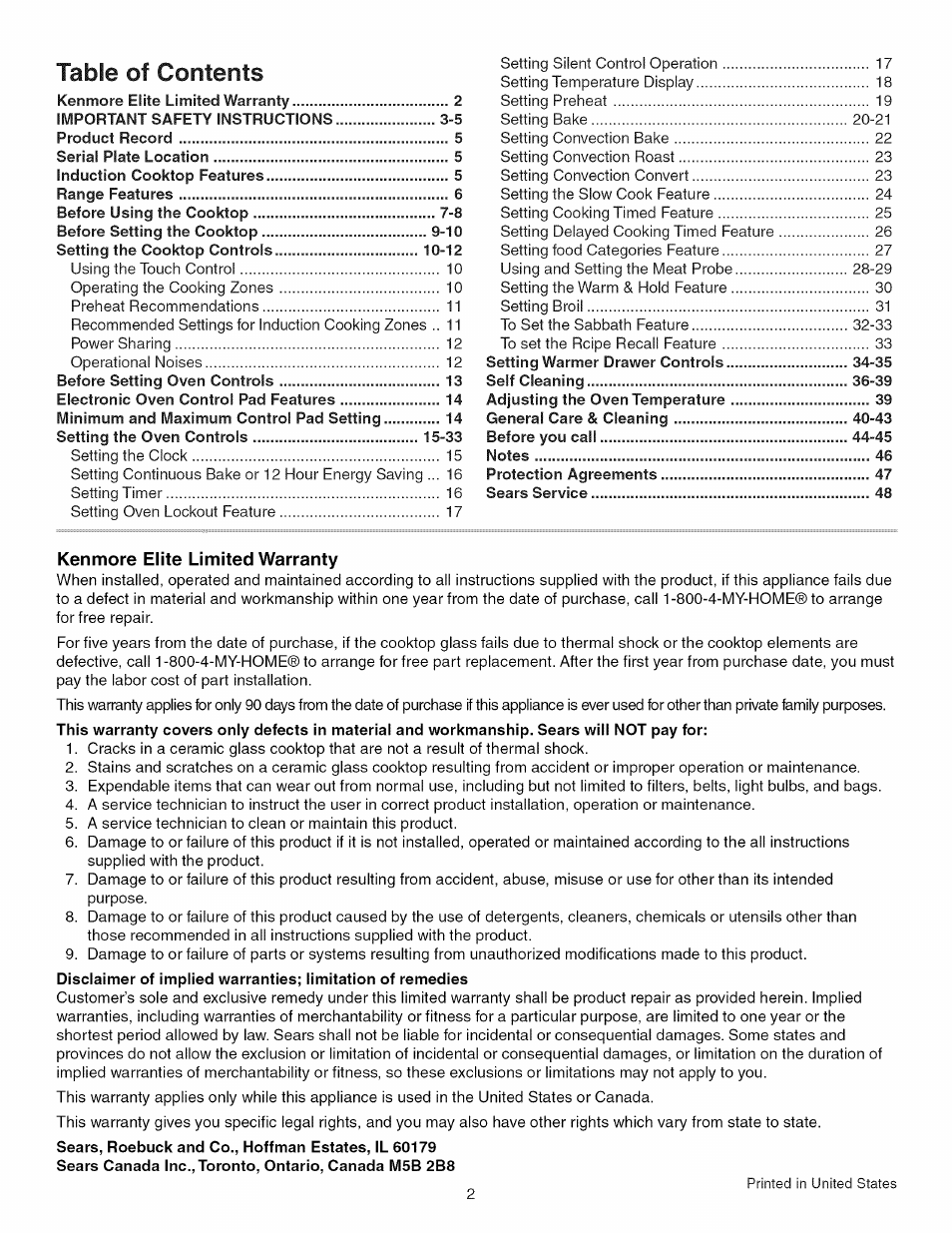 Kenmore 790.45 User Manual | Page 2 / 48