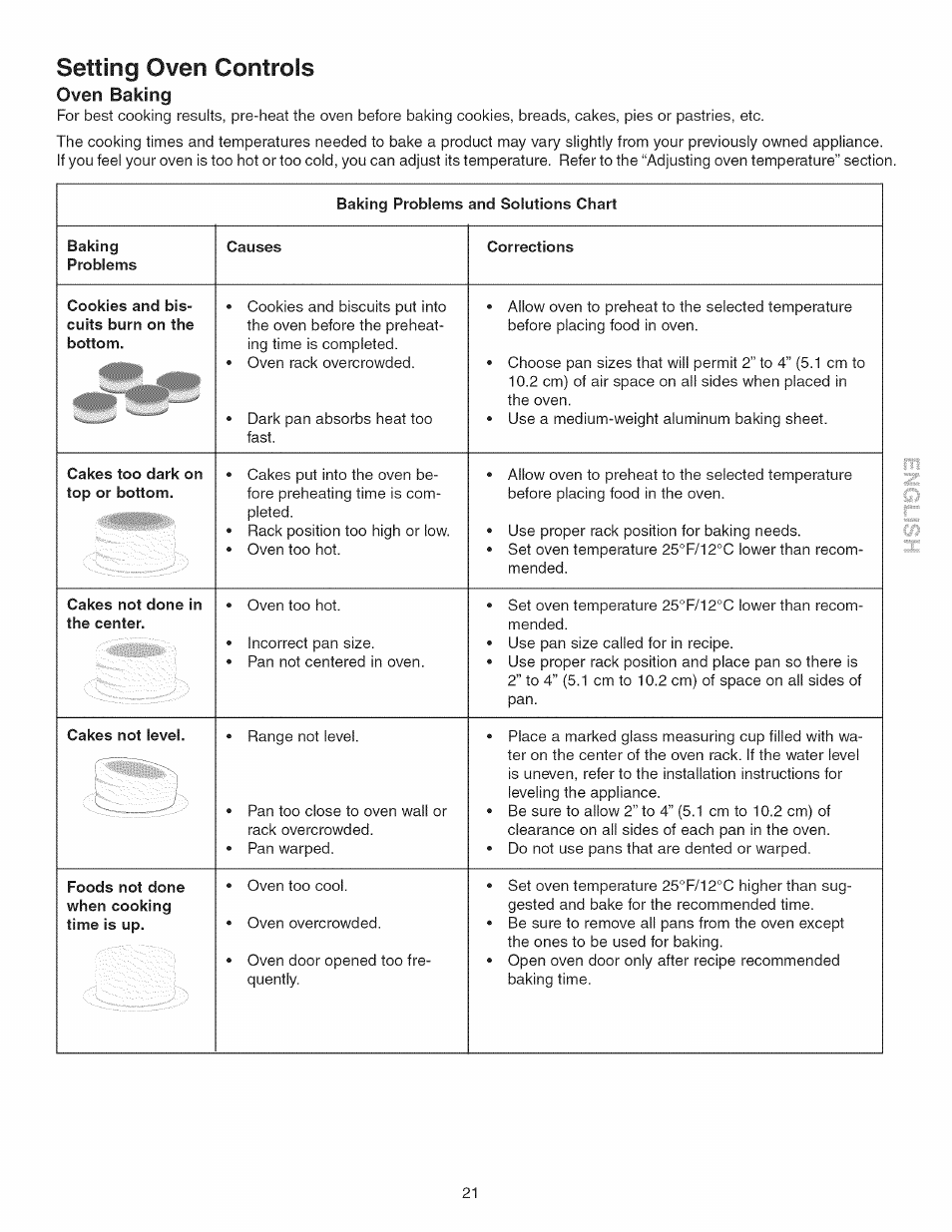 Setting oven controls, Oven baking | Kenmore 790.45 User Manual | Page 21 / 48