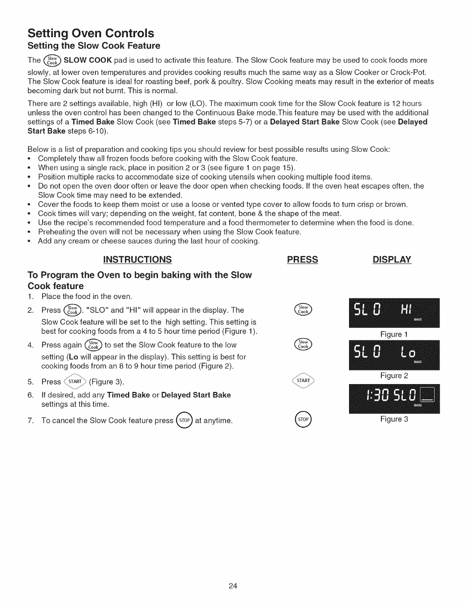 Instructions, Setting oven controls, Press display | Kenmore 790.45 User Manual | Page 24 / 48