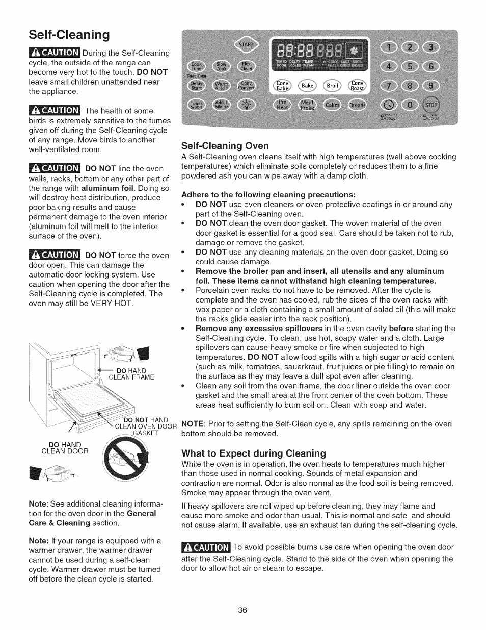 Self-cleaning oven, Adhere to the following cleaning precautions, What to expect during cleaning | Self cleaning -39, Seif-cleaning | Kenmore 790.45 User Manual | Page 36 / 48