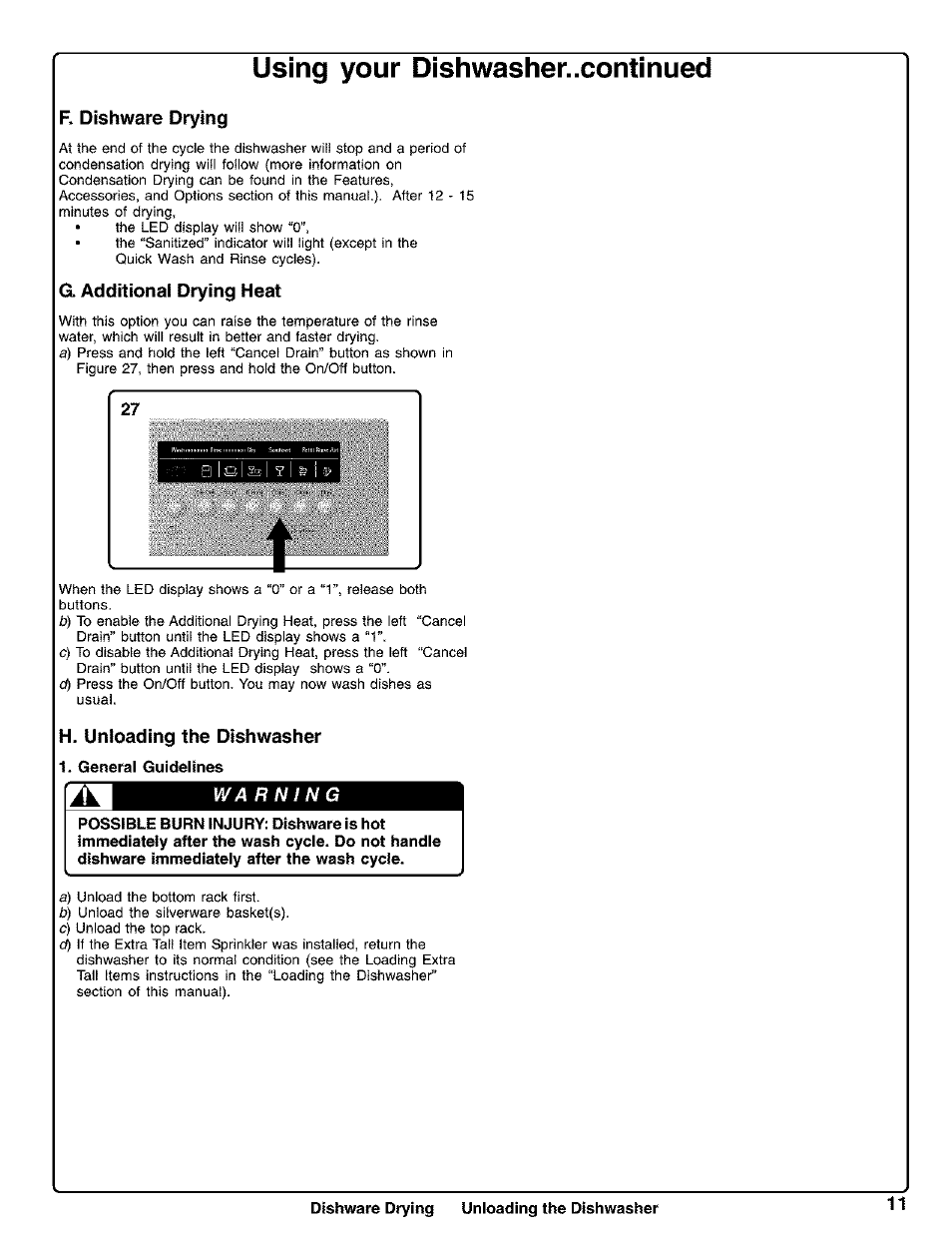 F. dishware drying, G. additionai drying heat, H. unloading the dishwasher | I. general guidelines, Using your dishwasher..continued, 3 lelfel 7 | Kenmore 630.1730 User Manual | Page 12 / 34