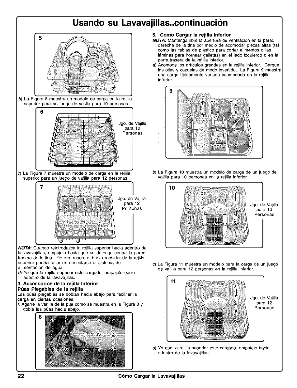 Usando su lavavajillas..continuación, 22 cómo cargar la lavavajiilas | Kenmore 630.1730 User Manual | Page 23 / 34