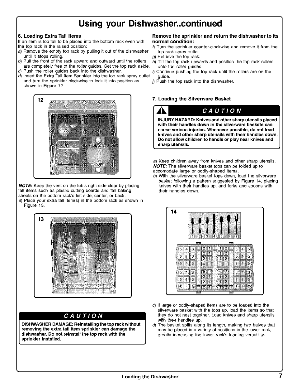 Loading extra tail items, Loading the silverware basket, Using your dishwasher..continued | I ' m : ' - l i : i | Kenmore 630.1730 User Manual | Page 8 / 34