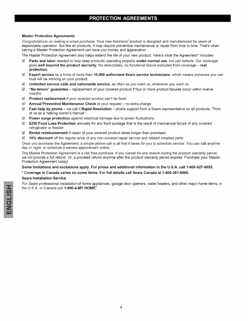 Protection agreements | Kenmore 297310600 User Manual | Page 4 / 11