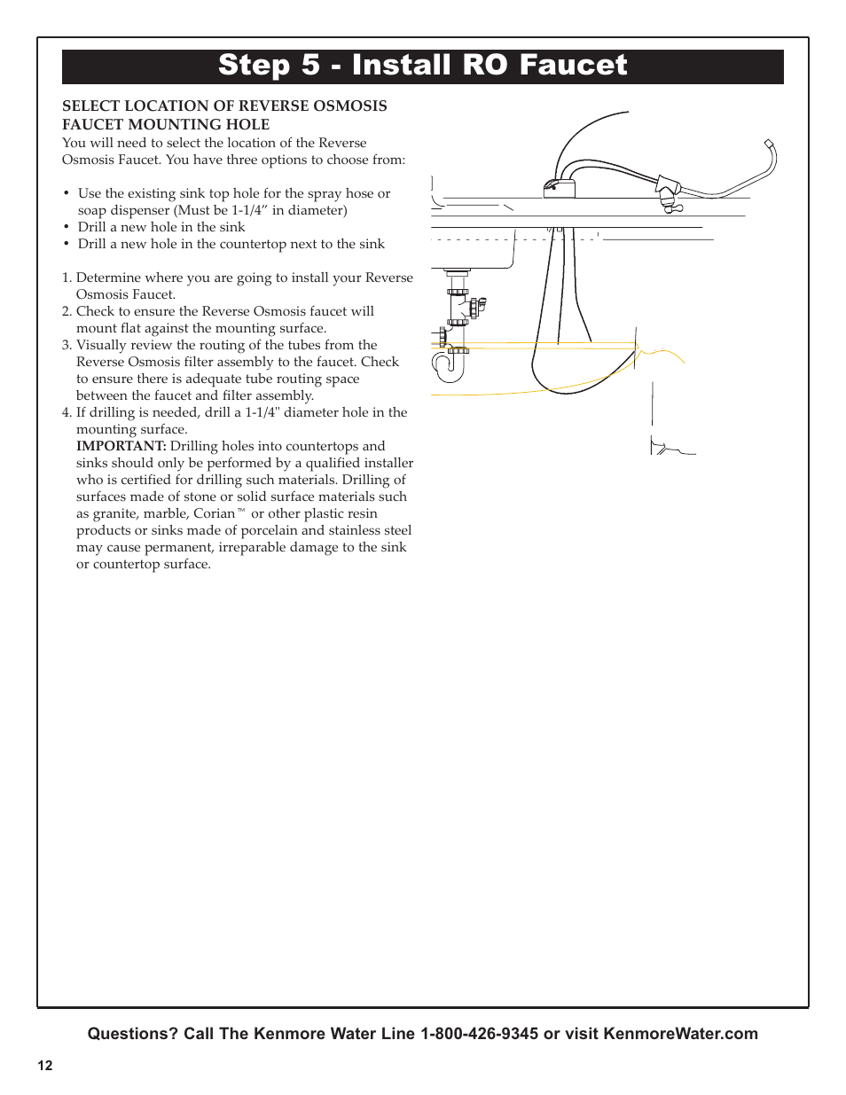 Step 5 - install ro faucet | Kenmore 625.381560 User Manual | Page 12 / 28