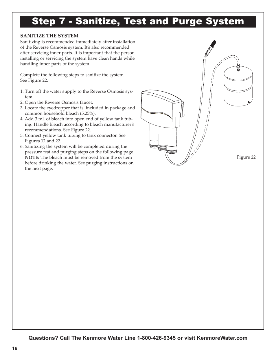 Step 7 - sanitize, test and purge system | Kenmore 625.381560 User Manual | Page 16 / 28