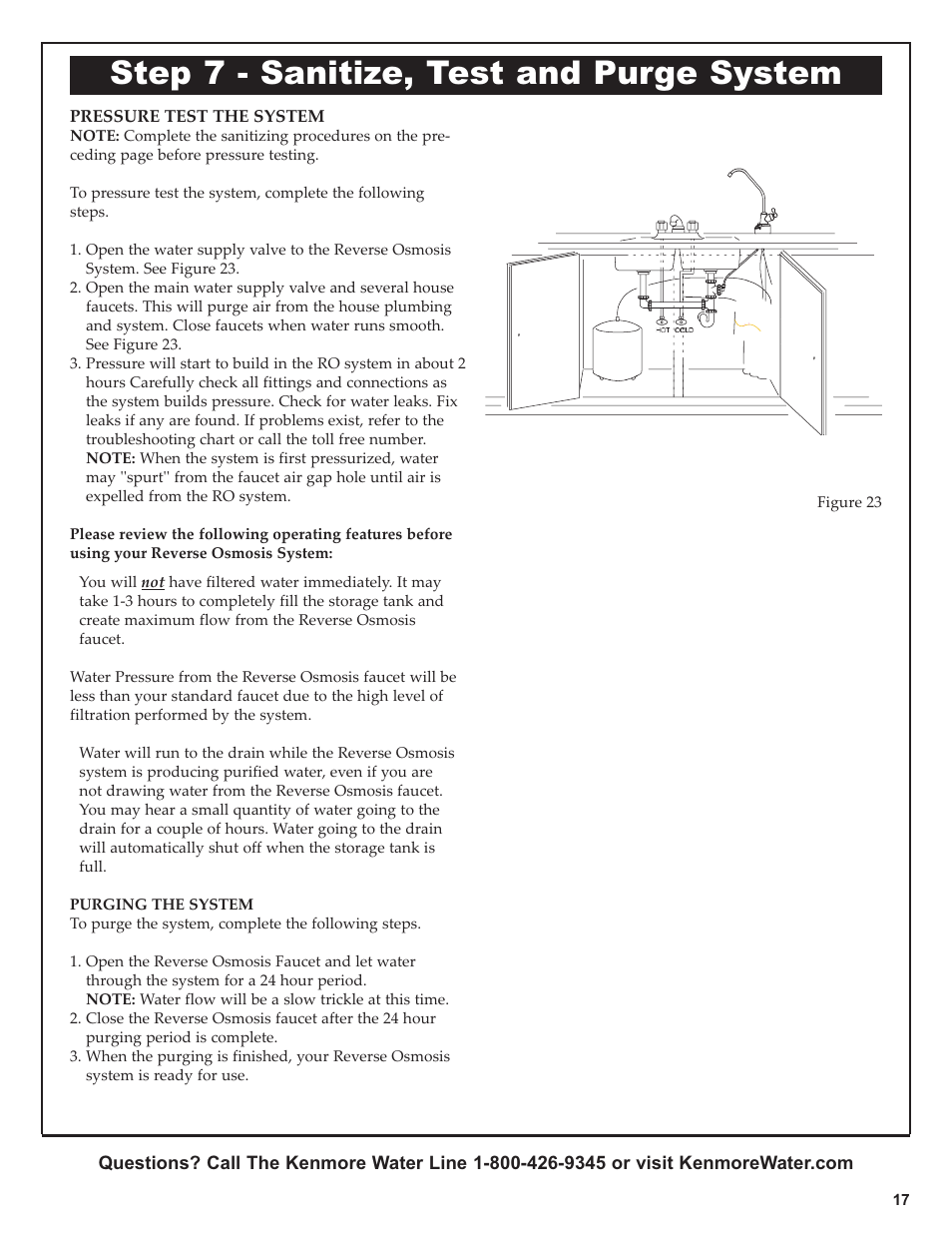 Step 7 - sanitize, test and purge system | Kenmore 625.381560 User Manual | Page 17 / 28