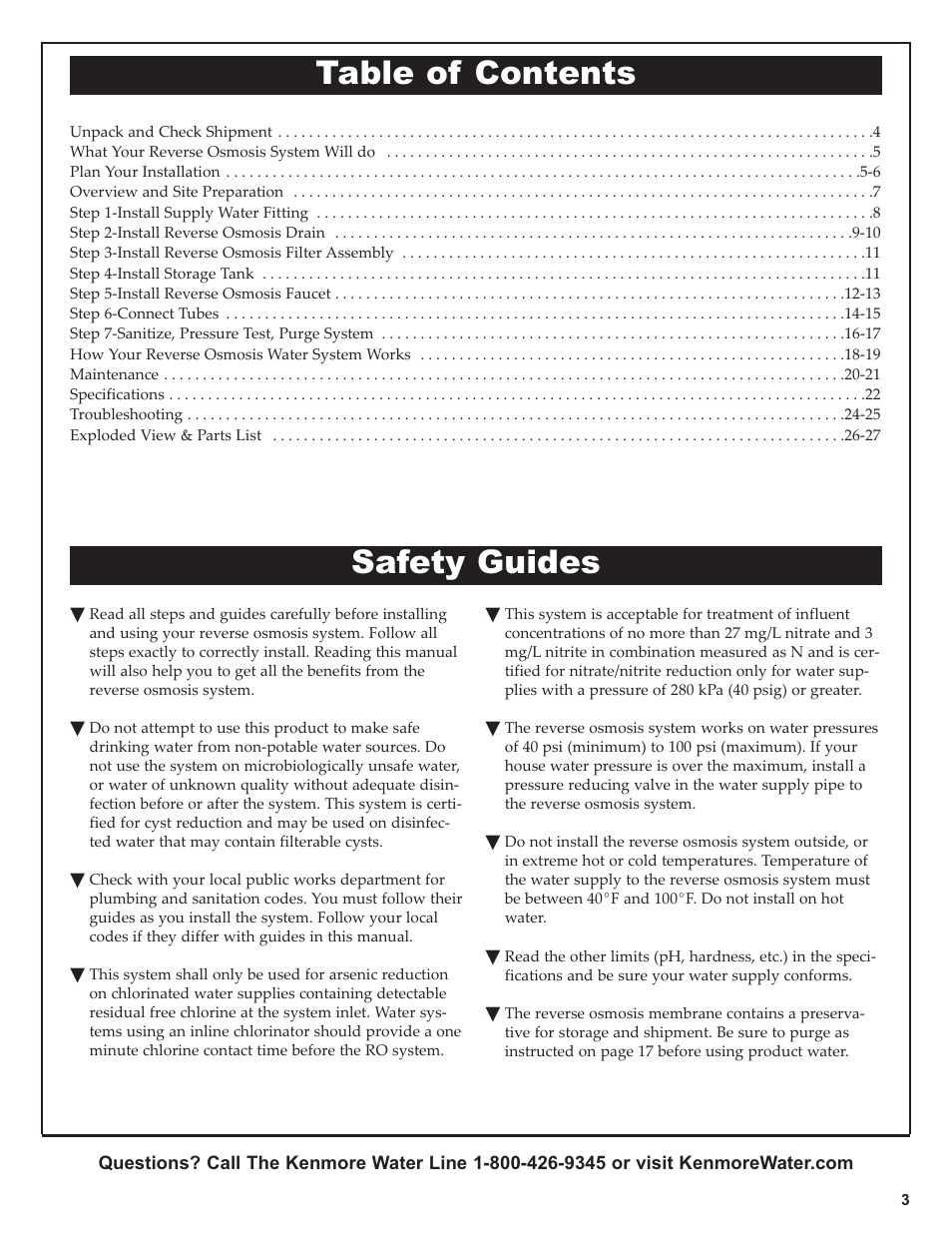 Table of contents safety guides | Kenmore 625.381560 User Manual | Page 3 / 28