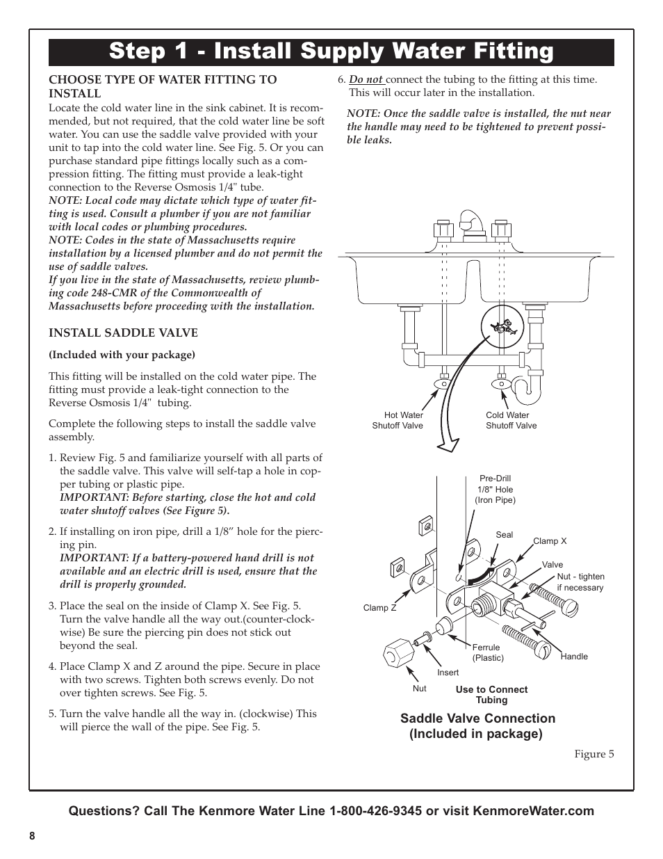 Step 1 - install supply water fitting | Kenmore 625.381560 User Manual | Page 8 / 28