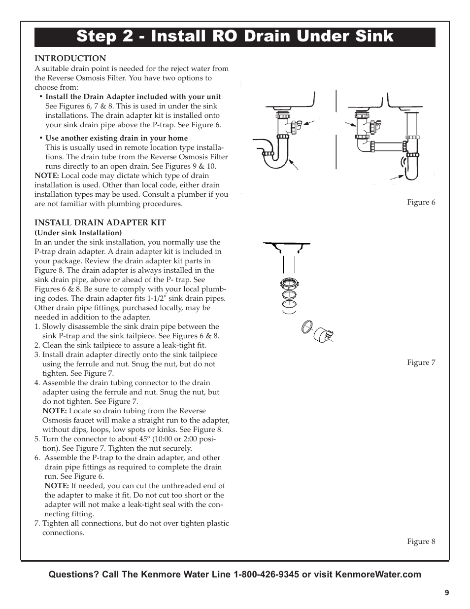 Step 2 - install ro drain under sink | Kenmore 625.381560 User Manual | Page 9 / 28