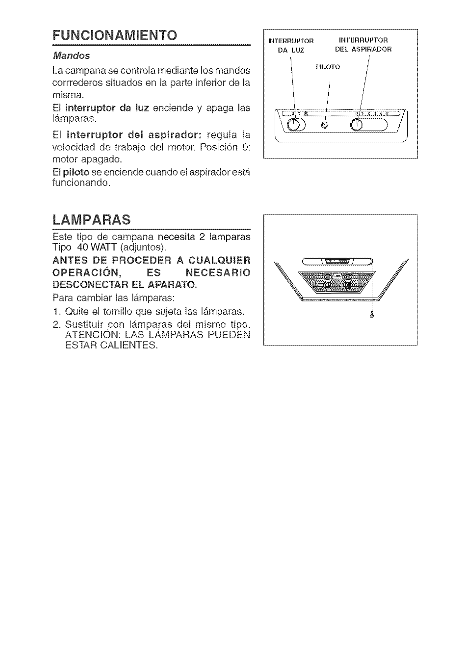 Funcionamiento, Lamparas | Kenmore 233.503632 User Manual | Page 14 / 20