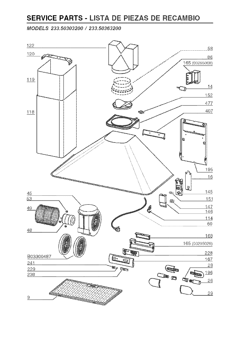 Service parts | Kenmore 233.503632 User Manual | Page 18 / 20