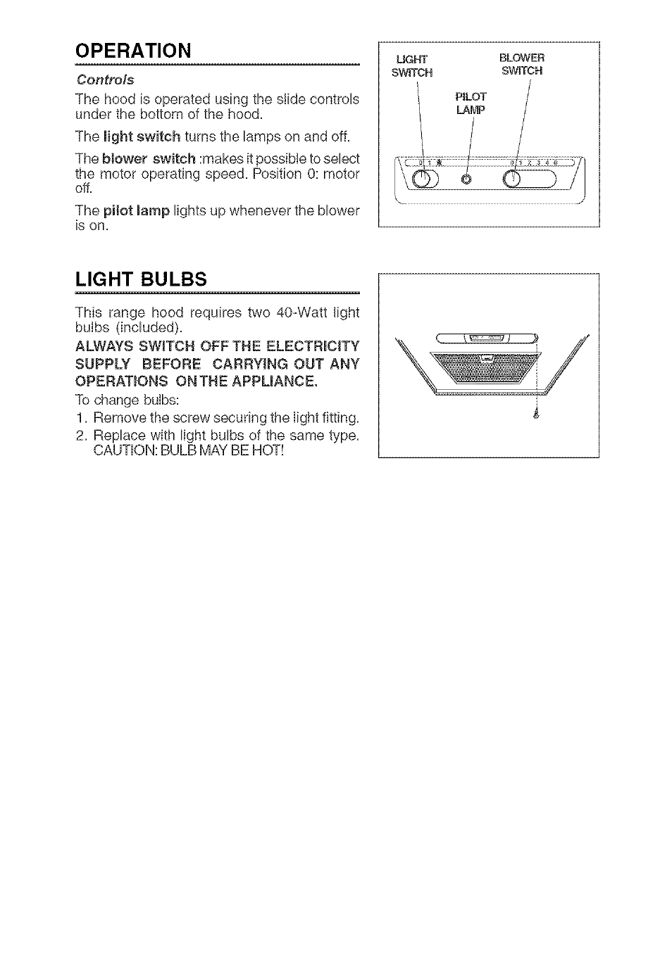 Operation, Light bulbs | Kenmore 233.503632 User Manual | Page 7 / 20