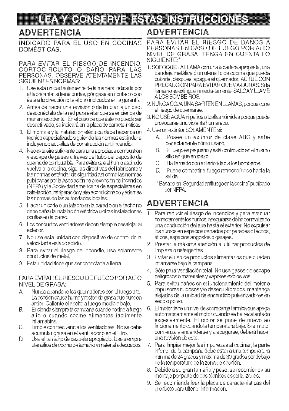 Advertencia, Lea y conserve estas instruccione | Kenmore 233.503632 User Manual | Page 9 / 20