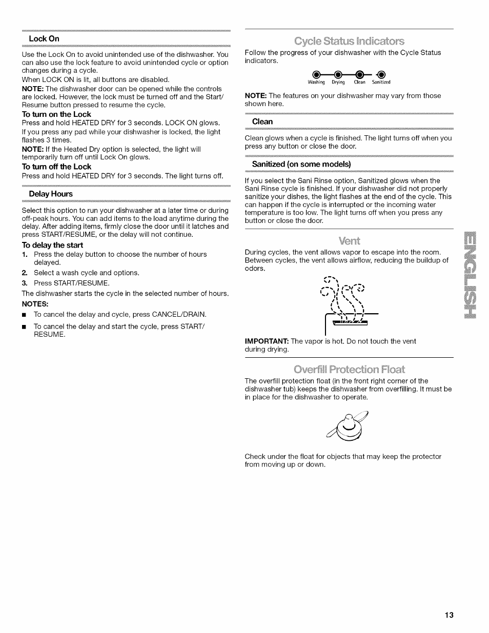 Lock on, Clean, Sanitized (on some models) | Kenmore ULTRA WASH 665.77925 User Manual | Page 13 / 56