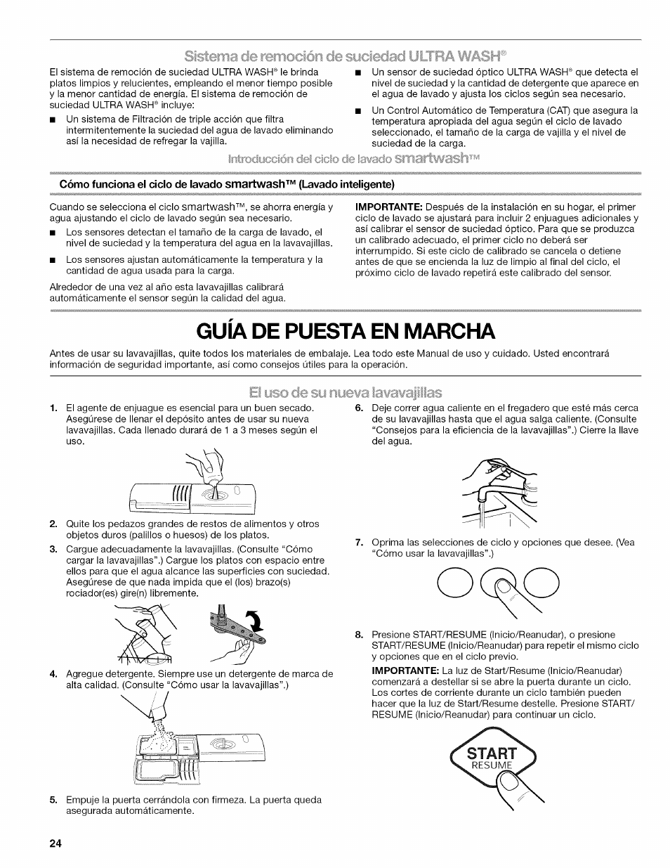 Guia de puesta en marcha, Guía de puesta en marcha | Kenmore ULTRA WASH 665.77925 User Manual | Page 24 / 56