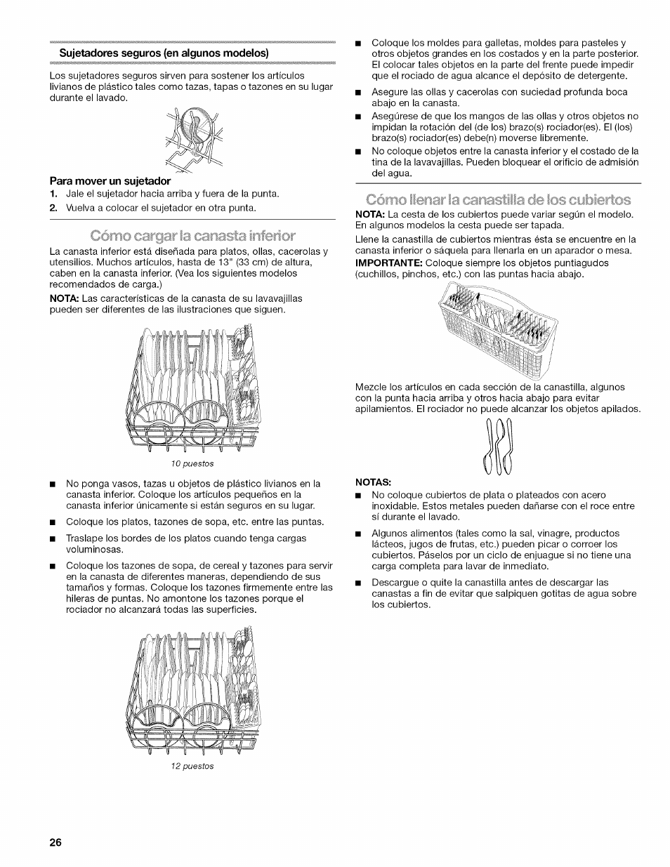 Sujetadores seguros (en algunos modelos), Para mover un sujetador | Kenmore ULTRA WASH 665.77925 User Manual | Page 26 / 56