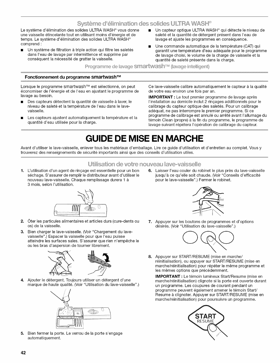 Fonctionnement du programme smartwash, Guide de mise en marche, Des sobdes ii | Kenmore ULTRA WASH 665.77925 User Manual | Page 42 / 56