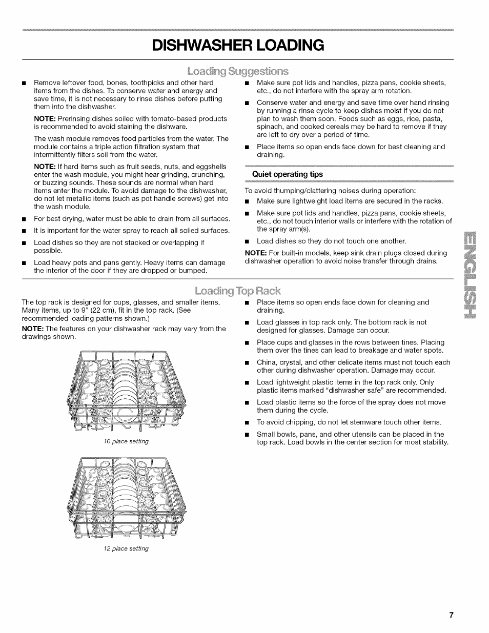 Dishwasher loading, Quiet operating tips | Kenmore ULTRA WASH 665.77925 User Manual | Page 7 / 56