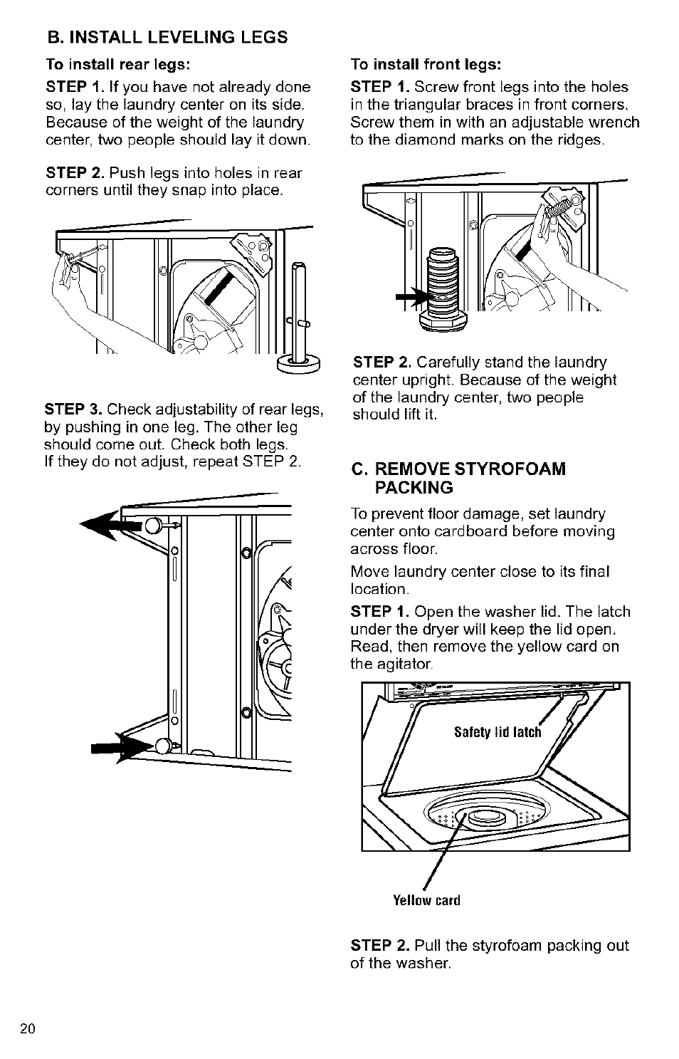 C. remove styrofoam packing | Kenmore 3405594 User Manual | Page 20 / 61