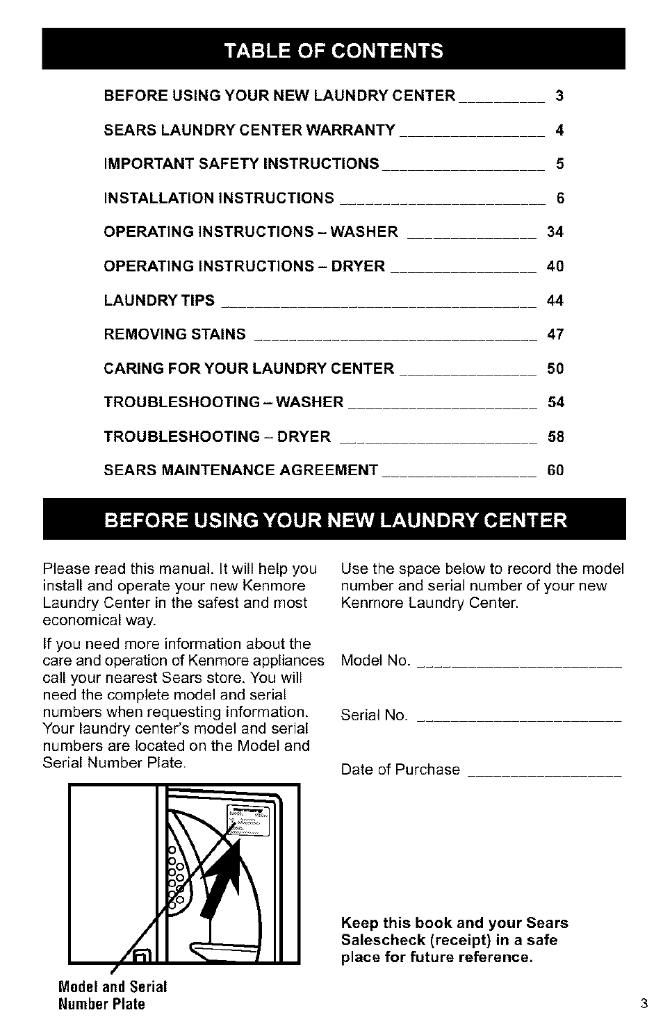 Kenmore 3405594 User Manual | Page 3 / 61