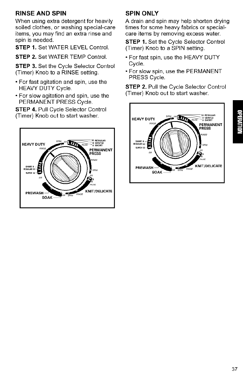 Rinse and spin, Spin only | Kenmore 3405594 User Manual | Page 37 / 61