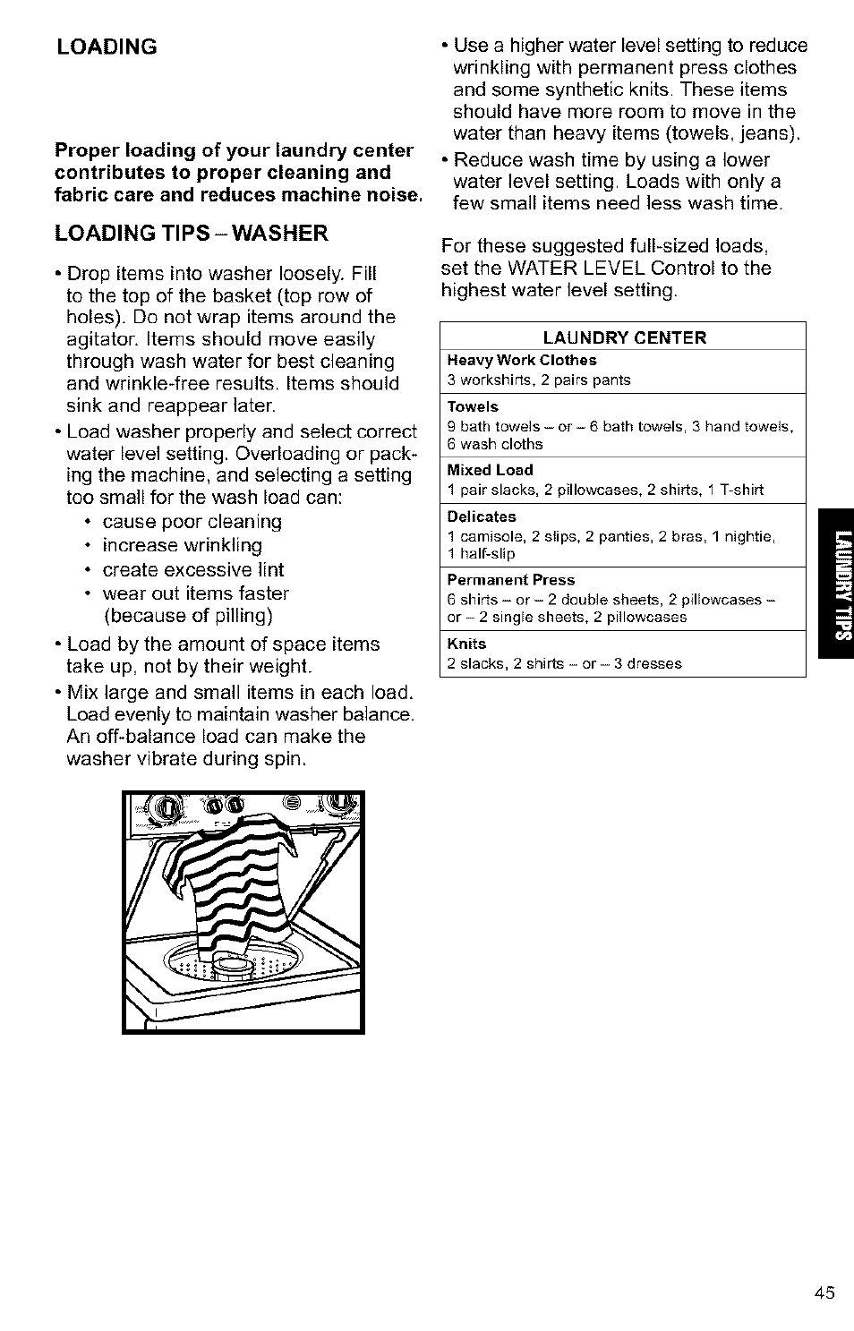 Loading tips-washer | Kenmore 3405594 User Manual | Page 45 / 61