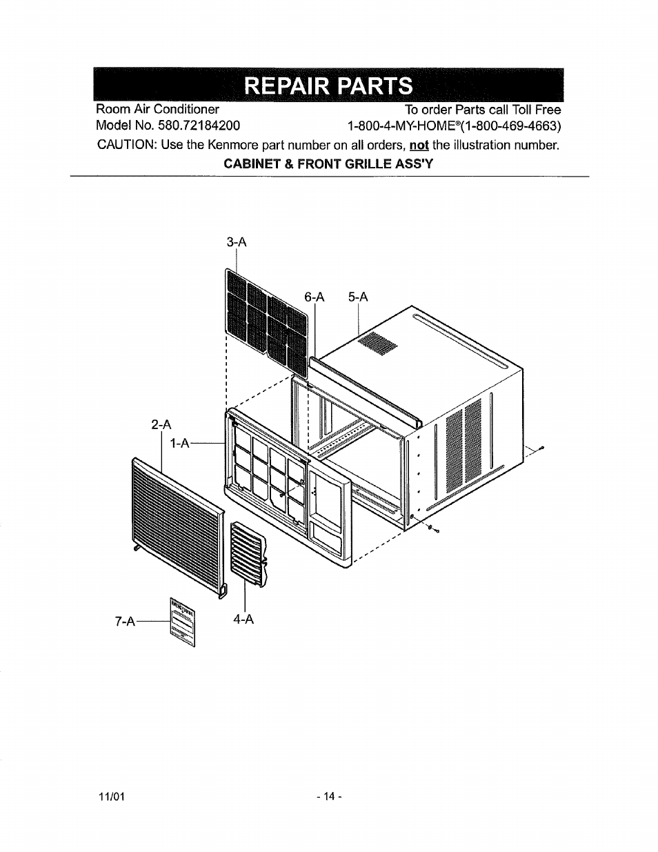 Repair parts | Kenmore 580.72184 User Manual | Page 14 / 23