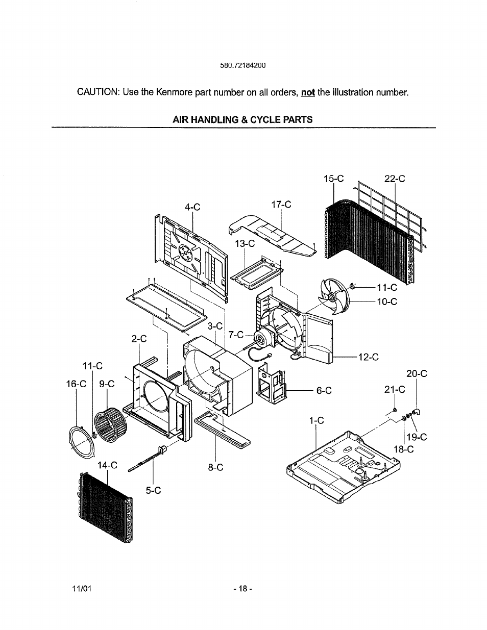 Air handling & cycle parts | Kenmore 580.72184 User Manual | Page 18 / 23