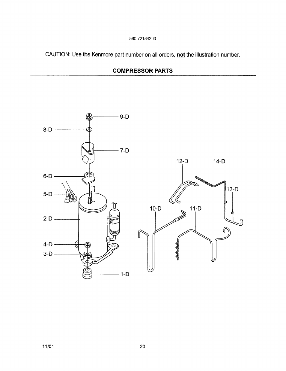 Compressor parts | Kenmore 580.72184 User Manual | Page 20 / 23