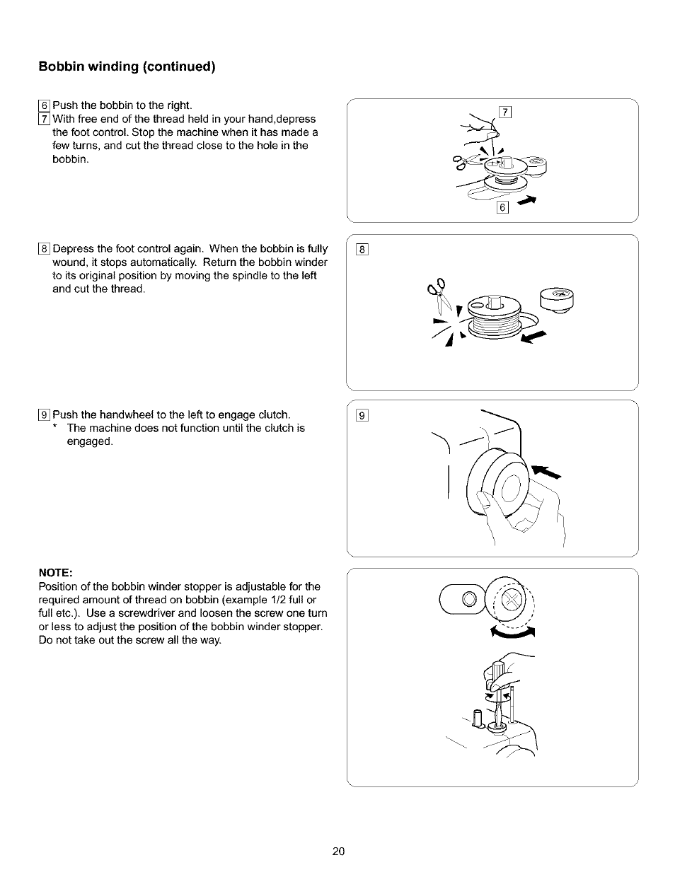 Bobbin winding (continued), Note | Kenmore 385.16120200 User Manual | Page 28 / 85