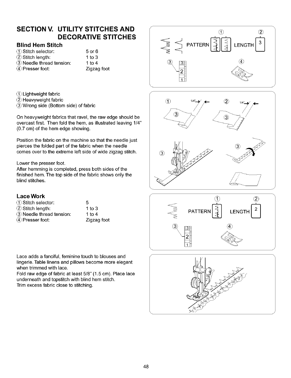 Blind hem stitch, Lace work, Blind hem stitch lace work | Kenmore 385.16120200 User Manual | Page 56 / 85