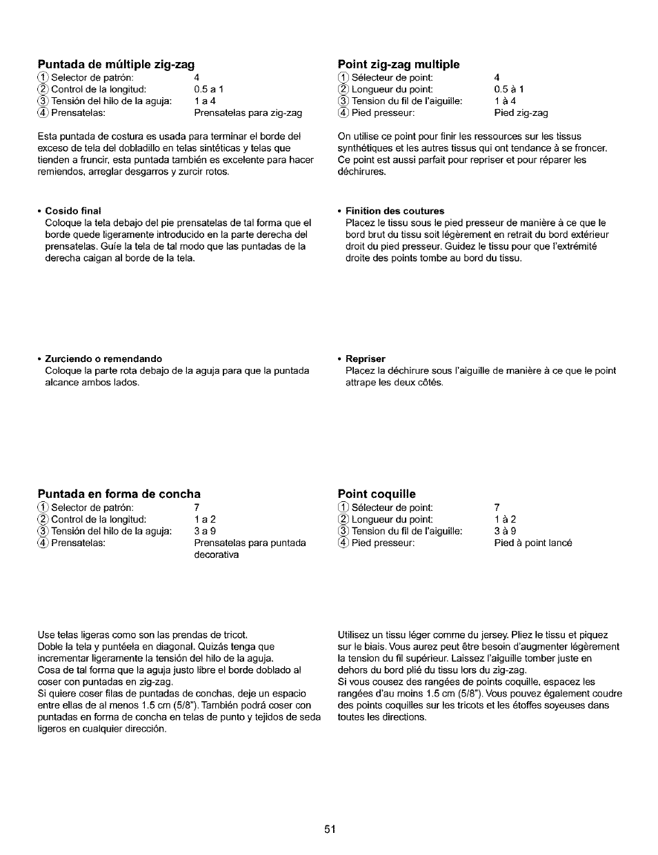 Puntada de múltiple zig-zag, Point zig-zag multiple | Kenmore 385.16120200 User Manual | Page 59 / 85